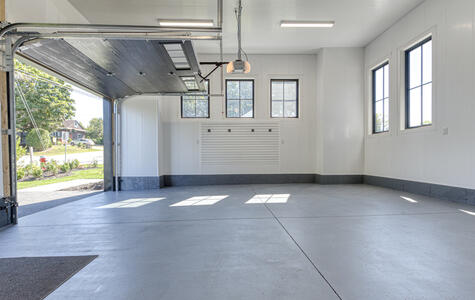 Trusscore wall and ceiling panels in a residential garage