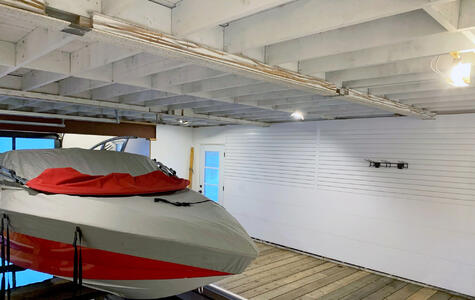 Trusscore Wall & Ceiling Board installed in a boathouse